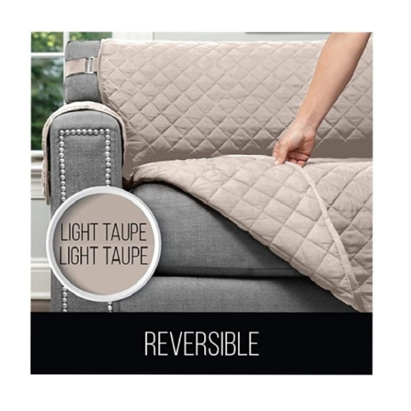 New!Sofa Shield Light Taupe Loveseat Tear Resistant Quilted REVERSIBLE Protector - Picture 3 of 7